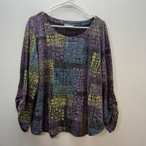 Habitat Top Blouse Shirt Women XL Art to Wear Modern Lagenlook Artsy Unique